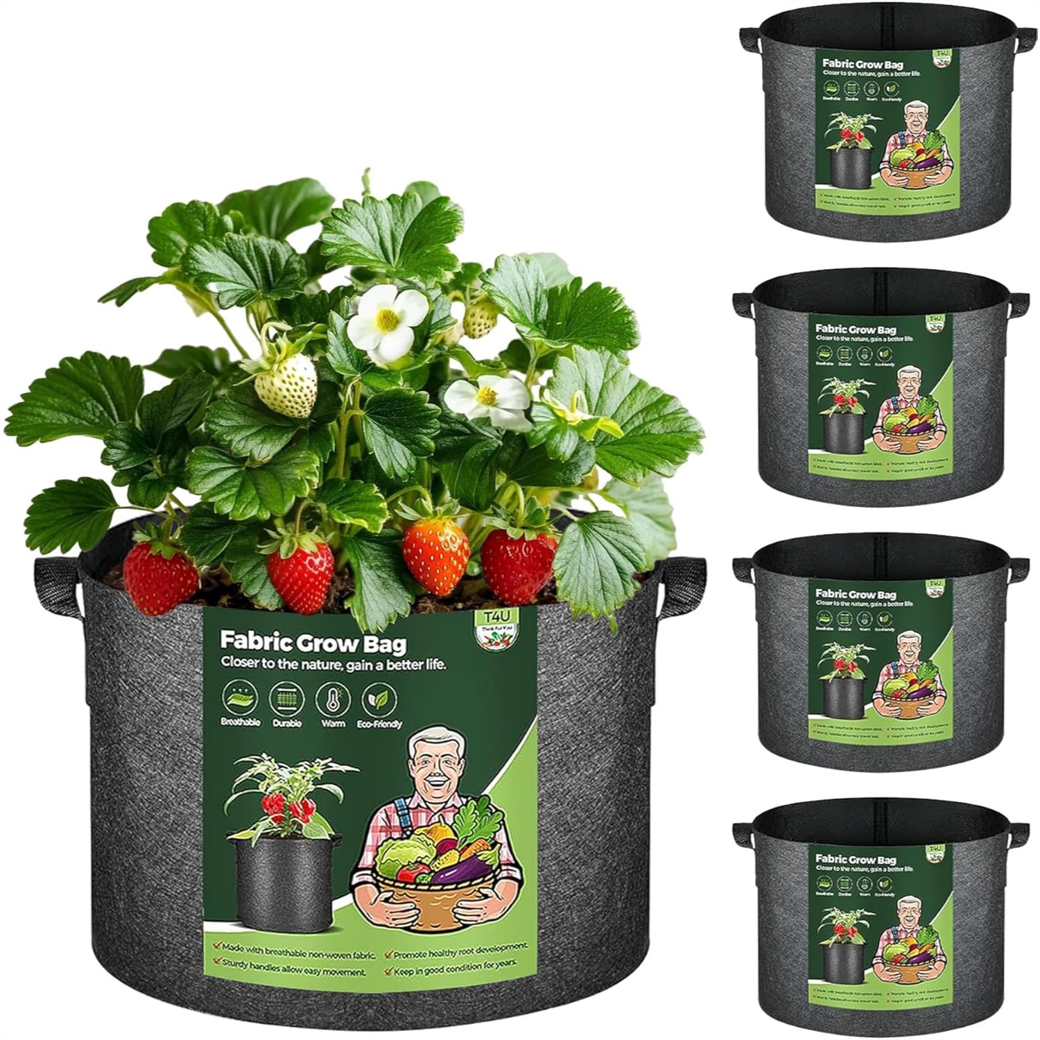 Smart Garden Nursery - Fabric Plant Grow Bags with Handle