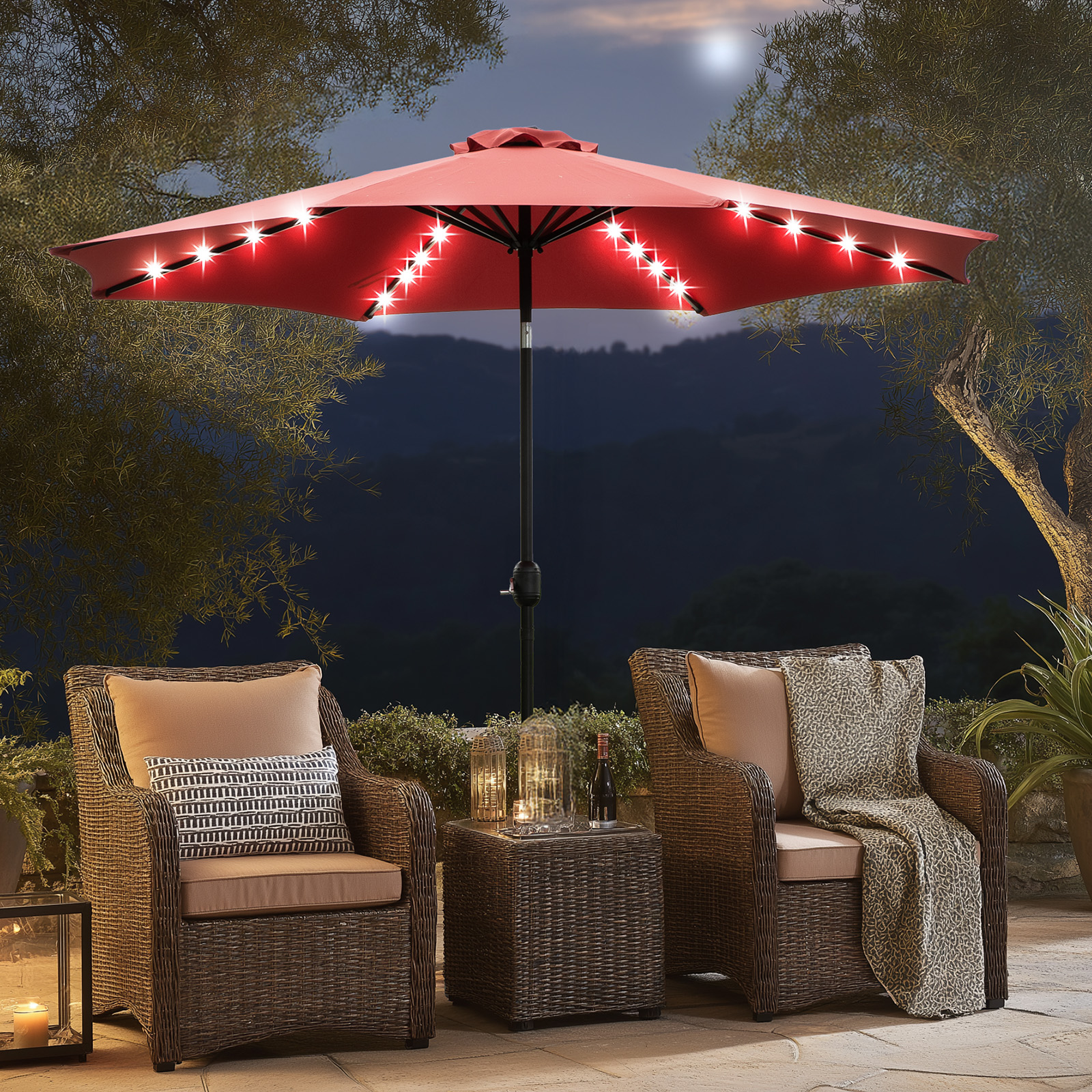 JHK 10FT Solar Patio Umbrella  - Garden Weather Station 리뷰 및 가격