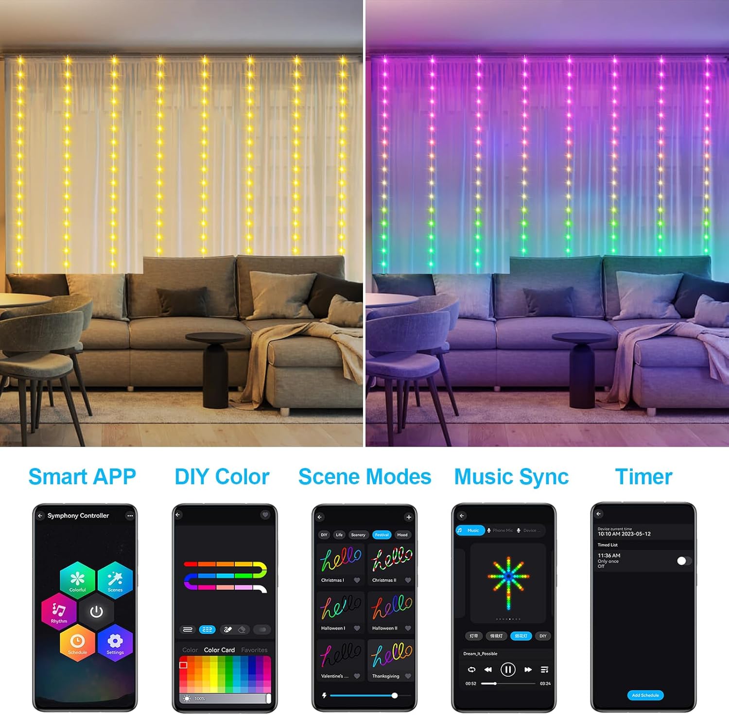 Smart Curtain Lights RGB 5050  - Smart Garden Usa 리뷰 및 가격